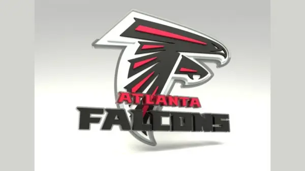 Emblem of the Atlanta Falcons. The Atlanta Falcons are a professional American football team. Template for presentation or infographics. 3D render. 3D Illustration