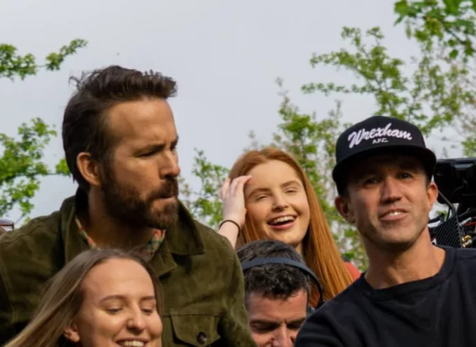 Ryan Reynolds and Rob McElhenney on the Wrexham AFC bus parade Wrexham^ Wales - 02.05.2023