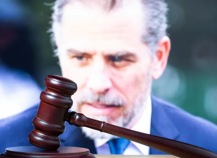Hunter Biden ^court session. Judicial Hammer on the background of the photo.