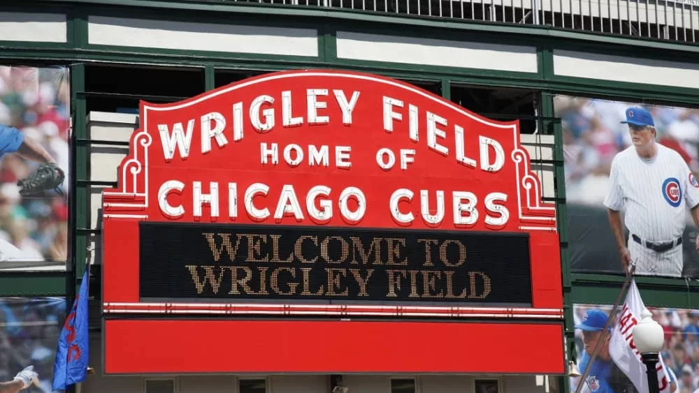 A colorful new look for classic Wrigley Field highlights the famous welcome sign on April 26^ 2010 in Chicago^ Illinois. CHICAGO - APRIL 26.