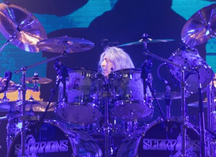 Scorpions drummer Mikkey Dee in action on Crazy World Tour at Palace of Sports. Kyiv^ Ukraine - 12th of November^ 2019