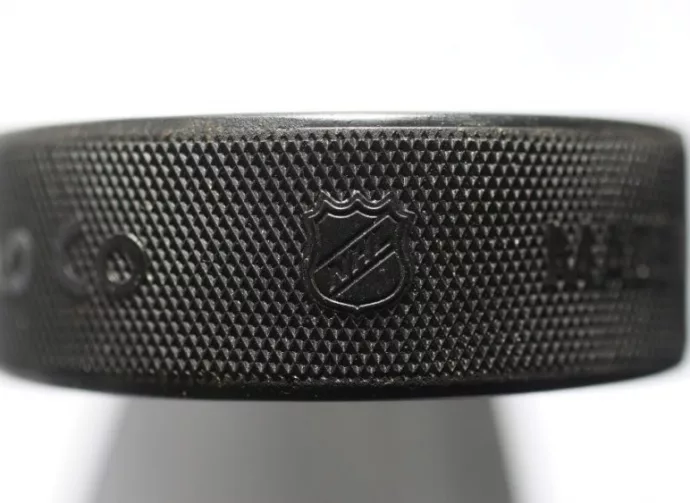 Official game puck from NHL^ National hockey league^ USA.MOTALA^ SWEDEN- 8 FEBRUARY 2022