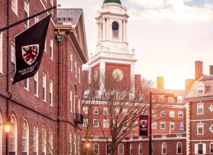 View of the architecture of the famous Harvard University in Cambridge^ Massachusetts^ USA. March 15^ 2024