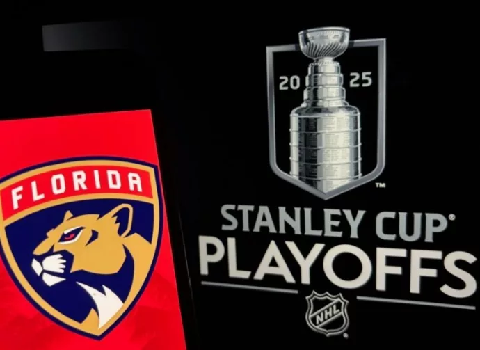 Toronto^ Canada -june 1 2025 he 2025 Stanley Cup Final will begin Wednesday^ June 4^ when the Edmonton Oilers host the defending champion Florida Panthers. Florida panther logo in front of stanley cup