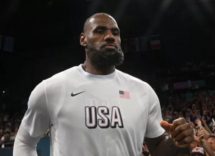 LeBron James at Paris 2024 Olympic Games match between the United States and Brazil at the Bercy Arena. Paris-France^ August 6^ 2024