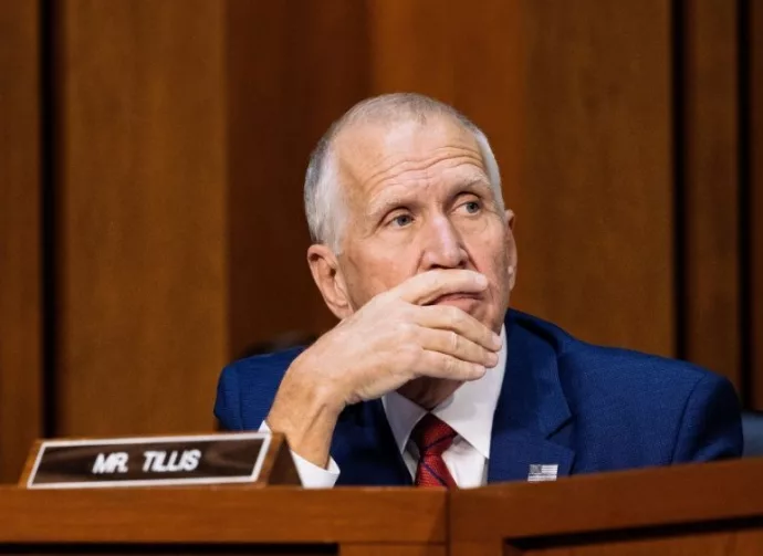 Senator Thom Tillis watches as the Senate Intelligence Committee examines the nomination of Kashyap Patel for Director of the Federal Bureau of Investigation. January 30^ 2025 - Washington DC