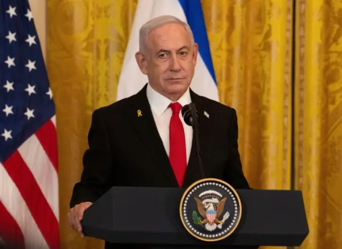 Israeli Prime Minister Benjamin Netanyahu at news conference in the East Room of the White House. WASHINGTON D.C.^ USA - FEBRUARY 4^ 2025