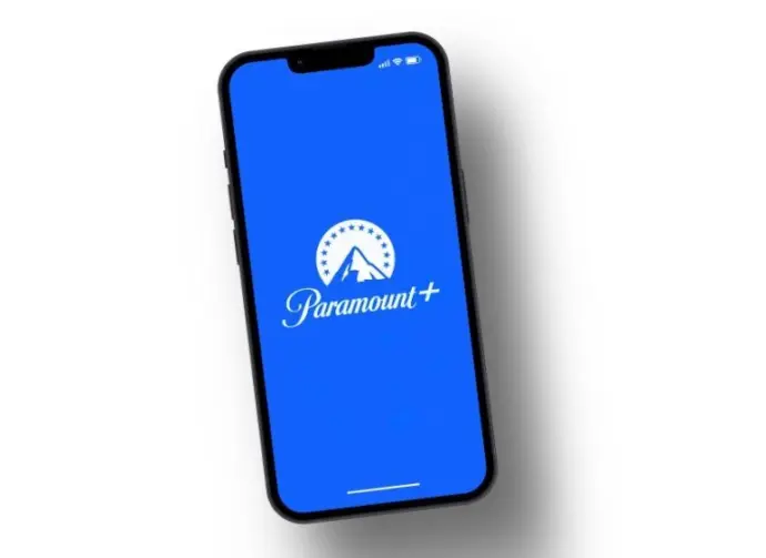 Paramount+ (Paramount Plus) streaming app on smartphone screen. White background.