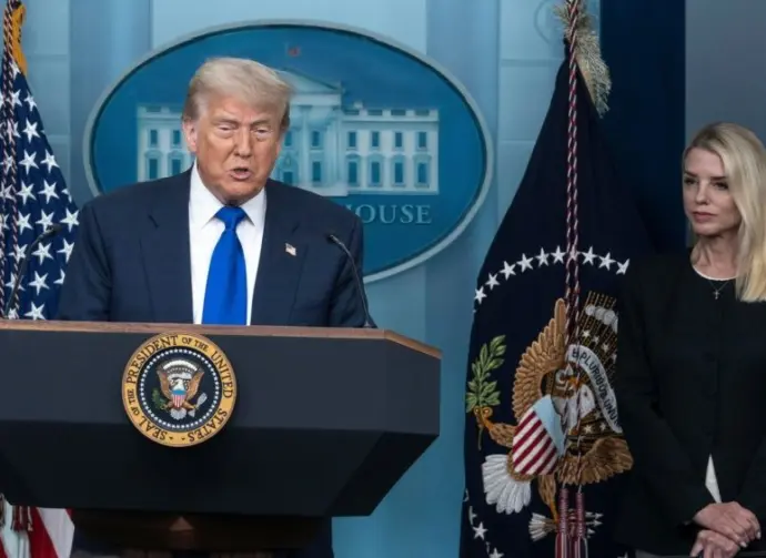 President Donald J Trump at the White House press briefing room with Attorney General Pam Bondi. Washington DC Jun 27th 2025