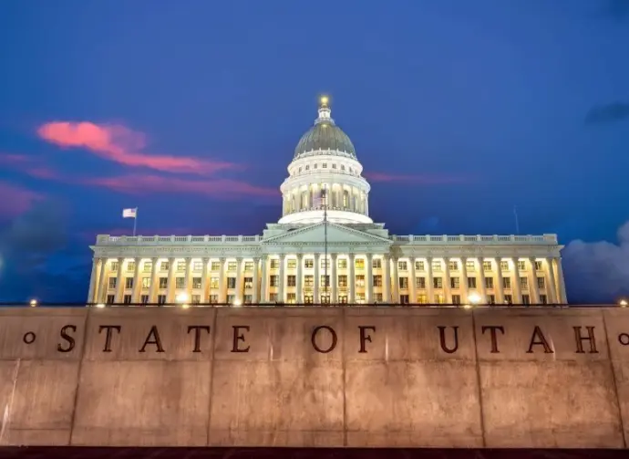 Utah State Capitol building in Salt Lake City in Utah USA at sunset