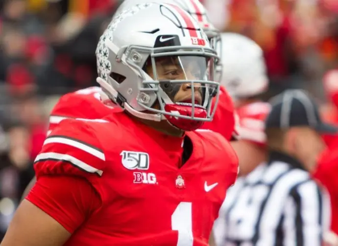 Justin Fields #1 - NCAA Division 1 Football University of Maryland Terrapins Vs. Ohio State Buckeyes on November 11th 2019 at the Ohio State Stadium in Columbus^ Ohio USA