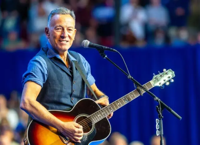 Bruce Springsteen performs on stage at the Liacouras Center in Philadelphia. October 28^ 2024.