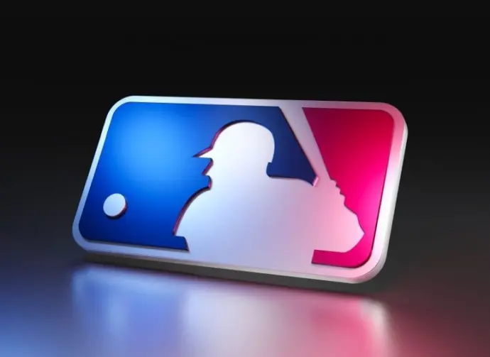 Major League Baseball logo on dark background with metallic surface. 3D render