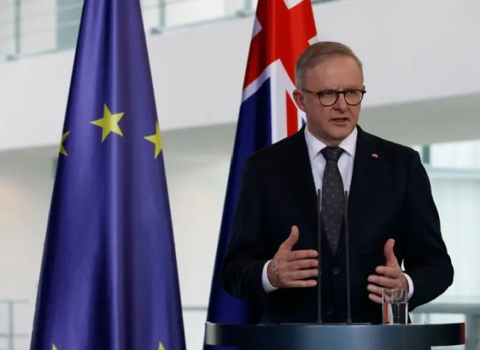 Australian Prime Minister Anthony Albanese is received with military honors by German Chancellor Olaf Scholz at the Federal Chancellery in Berlin.