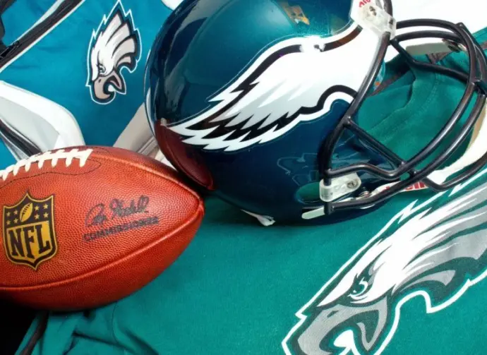 NFL Philadelphia Eagles club equipment ^ ball^ helmet^ jersey and bag^ product shot