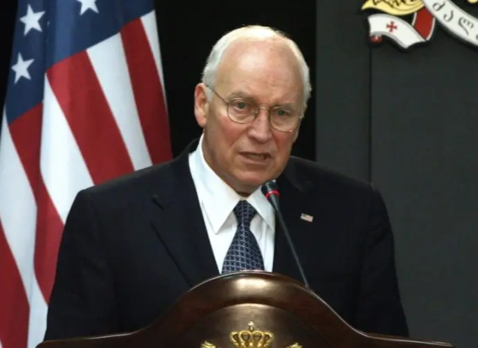 United States Vice President Dick Cheney speaks after a meeting with Georgian President Mikhail Saakashvili at the presidential palace in Tbilisi^ Georgia^ on Thursday^ August 4^ 2008.