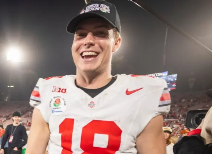 Ohio State quarterback Will Howard #18 is seen after winning the 2025 Rose Bowl game against Oregon Wednesday^ Jan. 1^ 2024^ in Pasadena^ Calif.