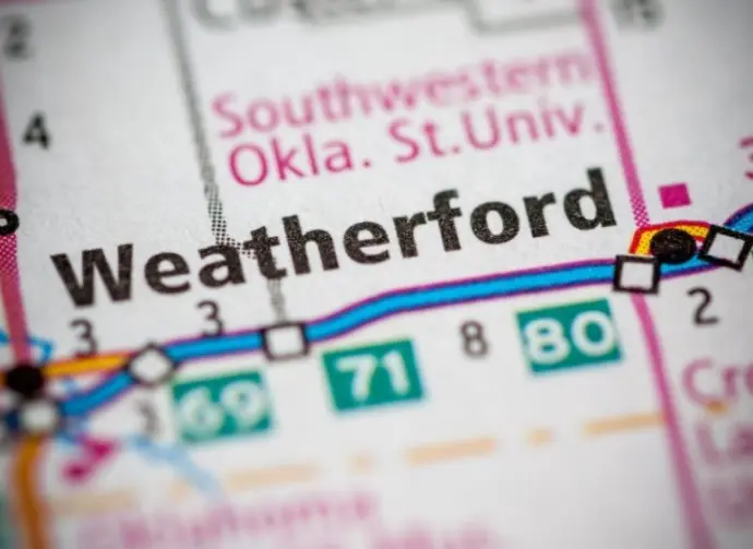 MAP featuring Weatherford. Oklahoma. USA