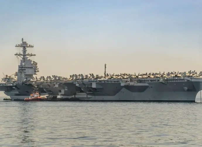 The United States Navy aircraft carrier USS Gerald R. Ford docked in Split^ Croatia on 27 June^ 2023.