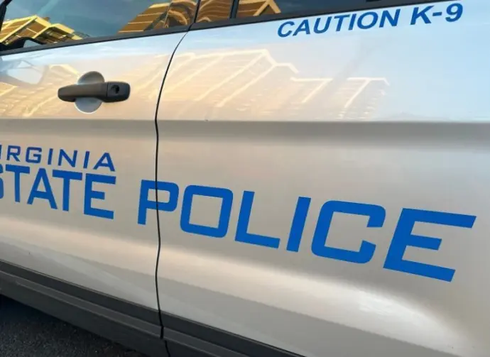 VIRGINIA STATE POLICE K-9 unit. Sign decal emblem of Virginia State Police Department ARLINGTON^ VA - JUNE 8^ 2024