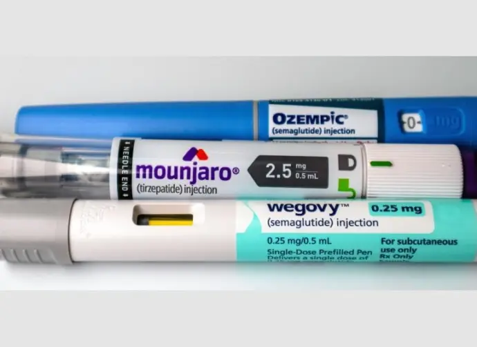 Mounjaro^ Ozempic and Wegovy pens on white background Valparaiso^ IN USA - January 15^ 2025