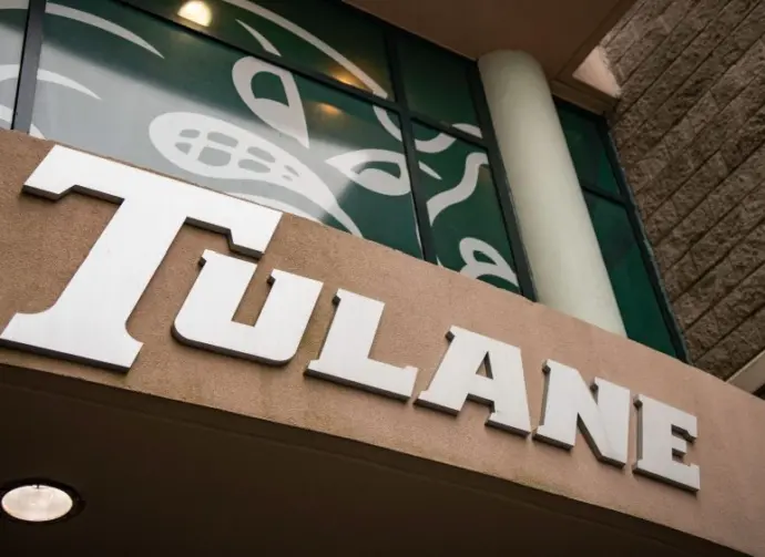 New Orleans^ Louisiana - February 10^ 2020: Tulane University name and green wave mascot