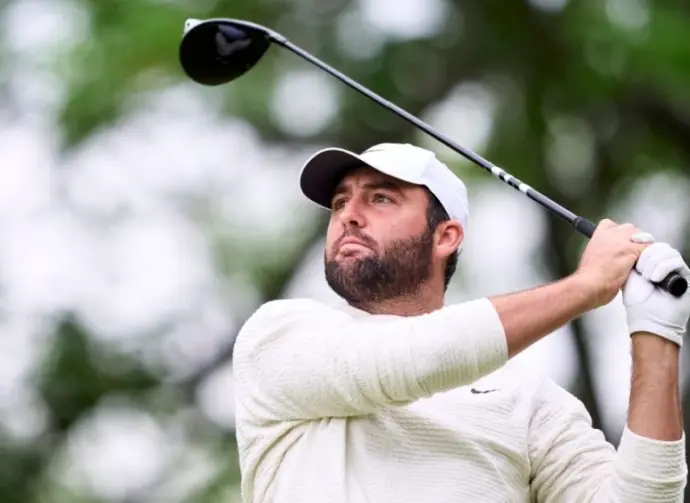 Scottie Scheffler of United States in action during a practice round prior to the 2024 PGA Championship at Valhalla Golf Club on May 13^ 2024 in Louisville^ Kentucky.