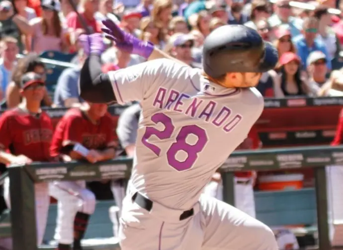 Nolan Arenado 3rd baseman for the Colorado Rockies at Chase Field in Phoenix^AZ USA April 30^2017.