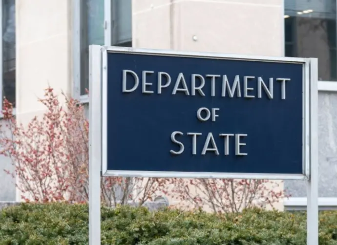 The U.S. Department of State building exterior and sign. Washington^ D.C.^ USA - February 3^ 2025