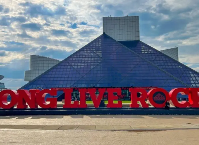 The Rock and Roll Hall of Fame and Museum in Downtown Cleveland Ohio USA Cleveland^ Ohio USA - April 22^ 2023