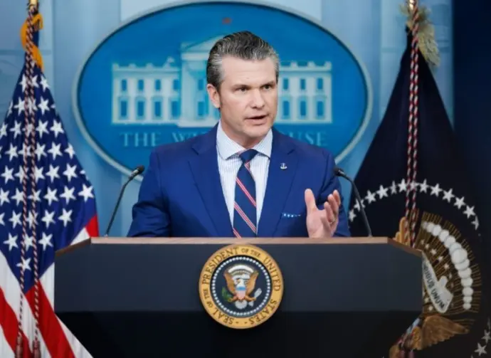 Pete Hegseth^ Defense Secretary^ speaks at a White House press briefing after a Black Hawk helicopter collided with American Airlines flight 5342 by DCA airport WASHINGTON – January 30 2025