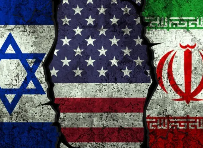 Israel^ United States and Iran flags on the textured wall^ political conflict concept background with clash. War^ trade^ diplomatic. USA negotiation
