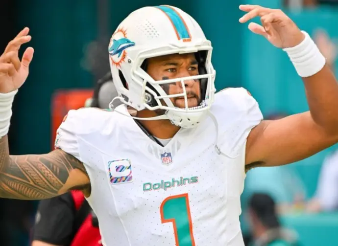 Tua Tagovailoa starting QB(1) leaves the tunnel on his way to the field.. Miami Dolphins vs. NY Giants at HardRock Stadium. Miami Gardens^ FLUSA - October 08^ 2023