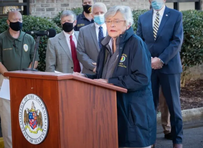 Governor of Alabama^ Kay Ivey^ giving speech in Fultondale^ AL on January 27^ 2021