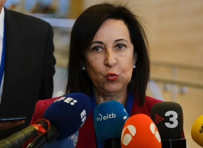 Margarita Robles^ Minister of Defence arrives for a two-day meeting of the alliance's Defence Ministers at the NATO headquarters in Brussels^ Belgium on Feb. 14^ 2023.