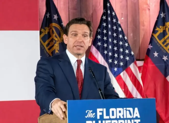 Florida Governor Ron DeSantis delivers a speech to invited guests at Adventure Outdoors^ Smyrna Georgia Smyrna^ Georgia USA - March 30^ 2023