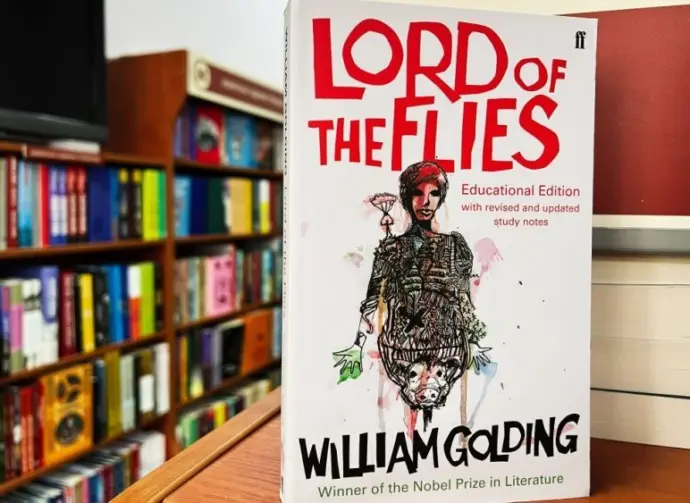 Cover of William Golding's Lord of the Flies educational edition in a library Lviv^ Ukraine - February 20^ 2025
