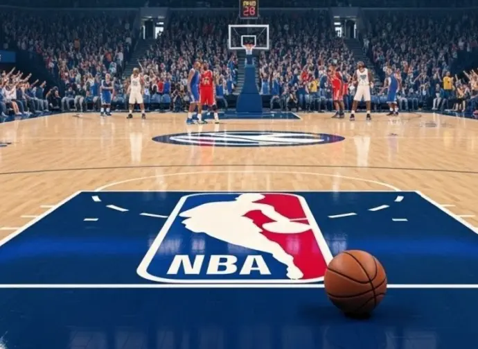 NBA BASKETBALL COURT WITH BALL (This content was generated by an Artificial Intelligence (AI) system.)
