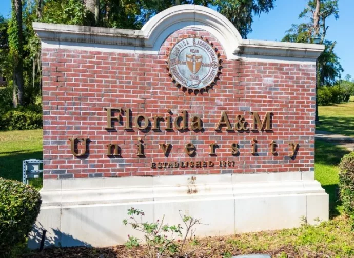 Sign for Florida Agricultural and Mechanical University^ commonly known as Florida A and M^ is a public historically black university in Tallahassee^ Florida. Tallahassee^ FL - September 2^ 2024