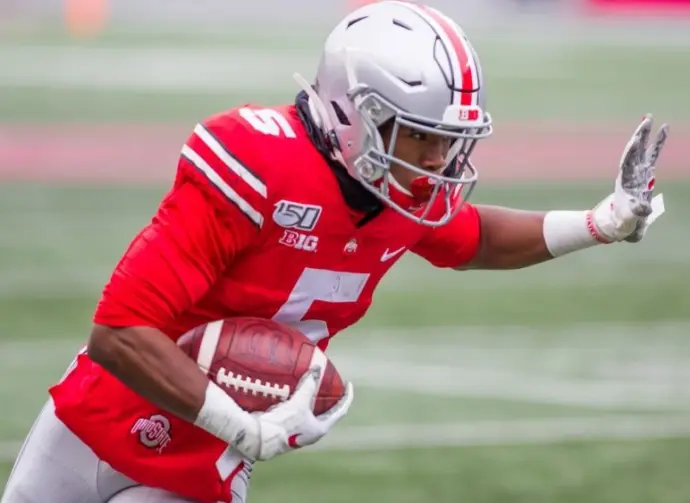 Garrett Wilson #5 - NCAA Division 1 Football University of Maryland Terrapins Vs. Ohio State Buckeyes on November 11th 2019 at the Ohio State Stadium in Columbus^ Ohio USA
