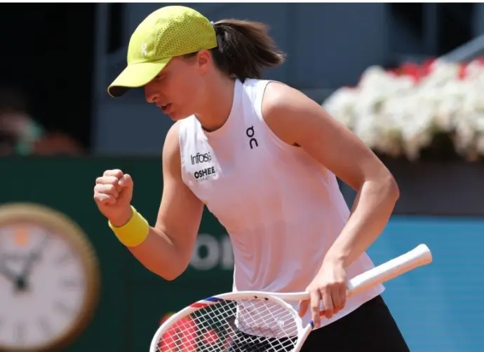Iga Świątek of Poland in action the Mutua Madrid Open at La Caja Magica on April 29^ 2025 in Madrid^ Spain