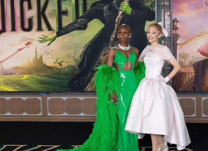Cynthia Erivo and Ariana Grande at the premiere for Wicked at the Dorothy Chandler Pavilion. LOS ANGELES^ CA. November 09^ 2024