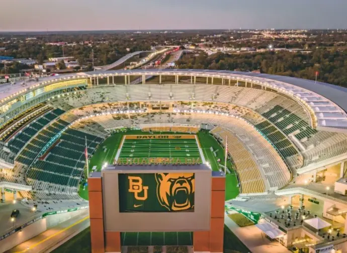 Waco^ Texas - November 15^ 2019: McLane stadium prepares for College Gameday ahead of the 12th ranked Baylor Football Team's home rivalry game against the Oklahoma Sooners.