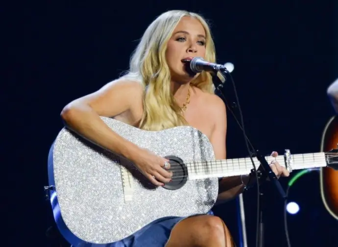 Megan Moroney performs in Hollywood^ Florida on November 14^ 2024 as part of Audacy’s Stars and Strings benefit concert.