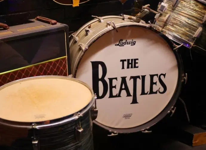 LIVERPOOL UNITED KINGDOM 06 07 2023: The Beatles drum were an English rock band^ formed in Liverpool in 1960^ that comprised John Lennon^ Paul McCartney^ George Harrison and Ringo Starr.