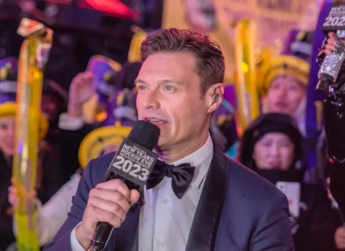 Ryan Seacrest is seen in Times Square during a New Year's Eve broadcast. NEW YORK^ N.Y. – December 31^ 2022