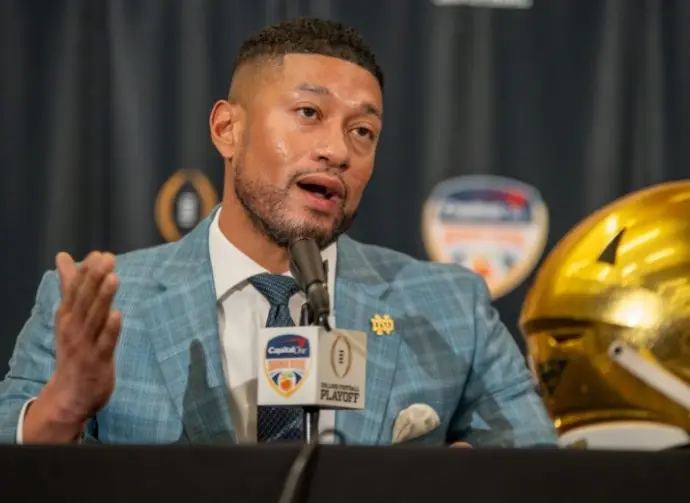 Marcus Freeman (Notre Dame)^ responds to questions during the Head Coach Presser (Capital One Orange Bowl) at the Le Meridien Hotel. Dania Beach^ FL USA - January 08^ 2025