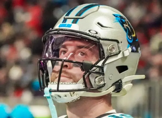 Carolina Panthers wide receiver Adam Thielen (19) on the sidelines against the Atlanta Falcons on January 5^ 2025 at Mercedes-Benz Stadium.