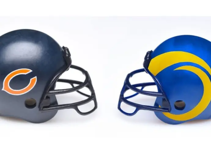 NFL Football helmets of the Chicago Bears and Los Angeles Rams
