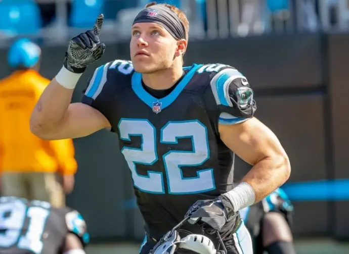 Christian MCCAFFREY (22) runs against the visiting Seattle Seahawks at Bank Of America Stadium in Charlotte^ NC. The Panthers lose to the Seahawks^ 30-27. November 25^ 2018